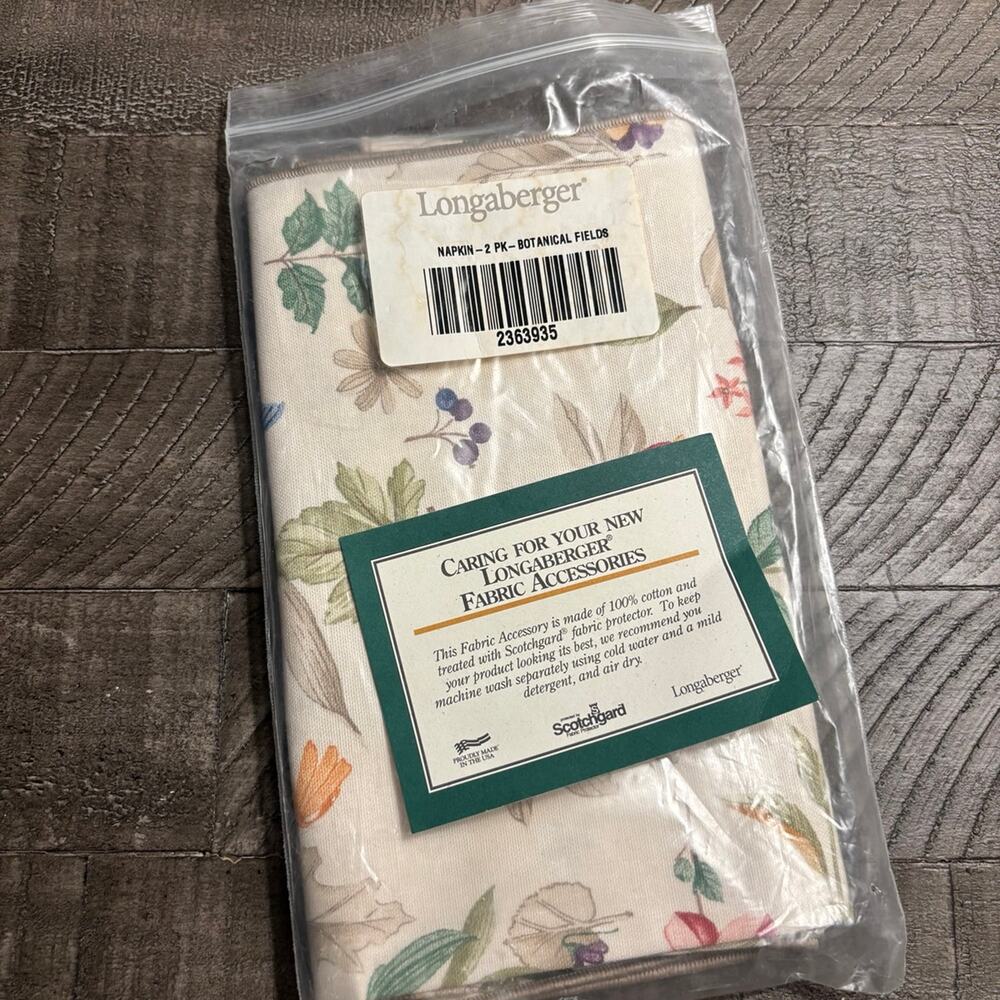 Longaberger Set of 2 Napkins Botanical Fields Pattern Vintage 90s